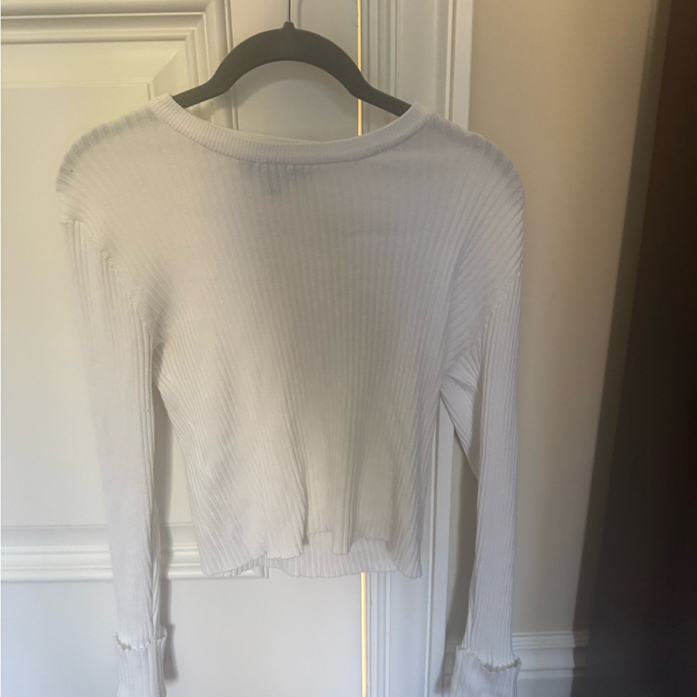 Lulu's White Ribbed Long Sleeve Top